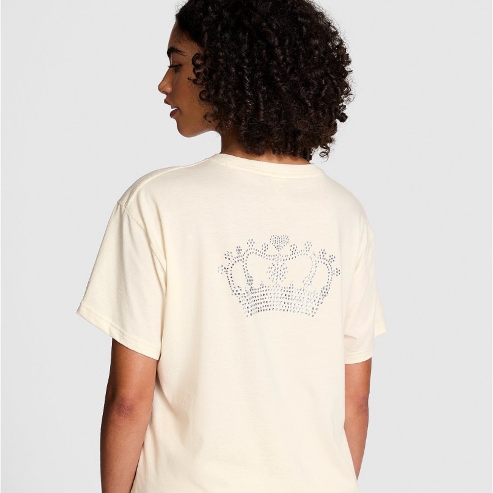 NEW PINK CAMPUS BLING COTTON TEE Limited Edition IN White shell Bling
